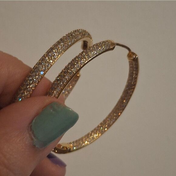Gold Diamond Hoop Earrings - Picture 5 of 8